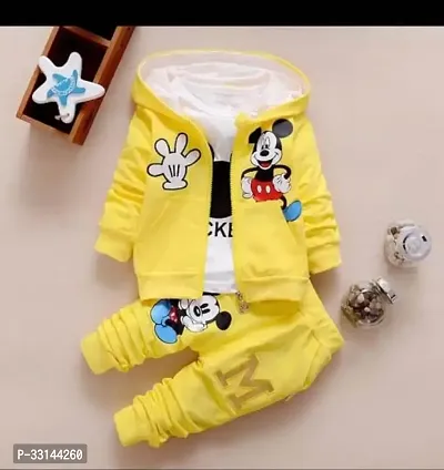 Fabulous Yellow Cotton Blend Printed T-Shirt Jacket With Trouser Set For Boys-thumb0