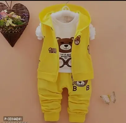 Fabulous Yellow Cotton Blend Printed T-Shirt Jacket With Trouser Set For Boys-thumb0