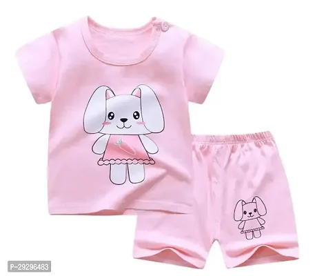 Stylish Pink Cotton Clothing Set For Girls-thumb0