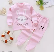 Stylish Pink Cotton T-Shirts With Trousers For Kids-thumb1