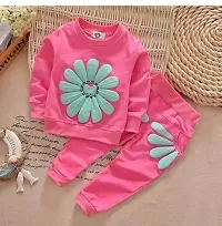 Stylish Pink Cotton T-Shirts With Trousers For Kids-thumb1