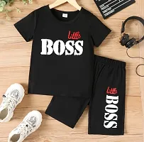 Stylish Black Cotton T-Shirts With Trousers For Kids-thumb1