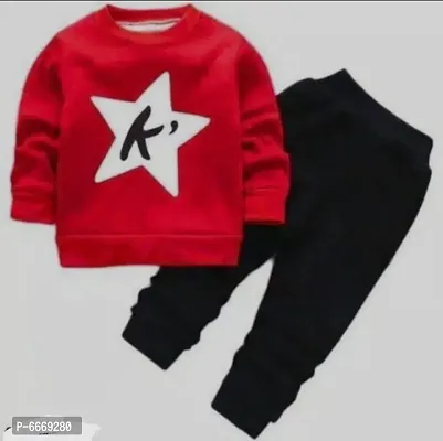 Red Star Print Cotton Spandex Tees and Bottom Set