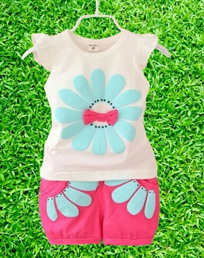 Bold N Elegant Summer Cute Lollipop Candy Printed Baby Girl Ruffle Top Tshirt Vest with Shorts for Infant Toddler Kids