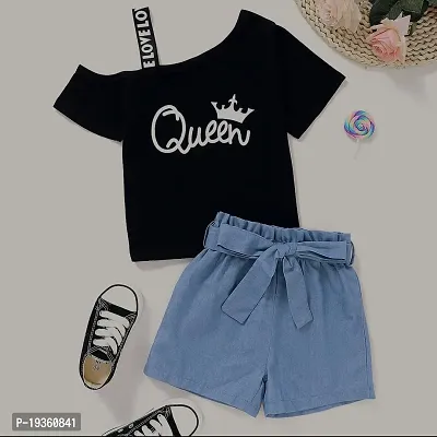 KIDS CLOTH ( QUEEN TOP AND HALF JEANS PANT DOORI ) (BLACK AND BLUE)