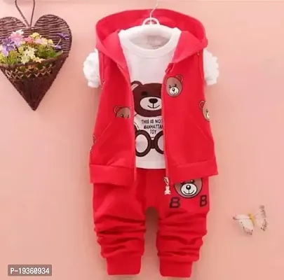 KIDS CLOTH ( PANDA T-SHIRT  TOPI JACKET AND PANT (RED+RED+WHITE) 3 IN 1 SET