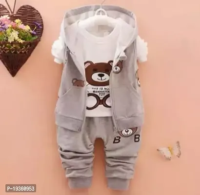 KIDS CLOTH ( PANDA T-SHIRT  TOPI JACKET AND PANT (WHITE AND GREY) 3 IN 1 SET-thumb0