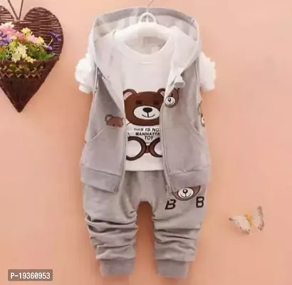 KIDS CLOTH ( PANDA T-SHIRT  TOPI JACKET AND PANT (WHITE AND GREY) 3 IN 1 SET