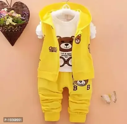 KIDS CLOTH ( PANDA T-SHIRT  TOPI JACKET AND PANT (YELLOW + YELLOW  +WHITE) 3 IN 1 SET