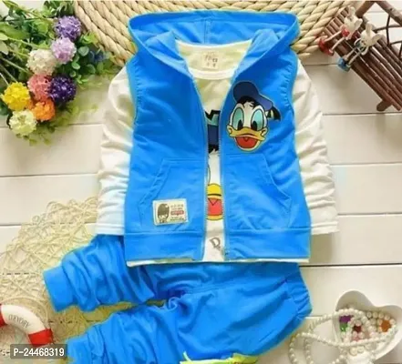 DONALED DUCK T-SHIRT TOPI JACKET PANT 3PS SET (WHITE AND BLUE)