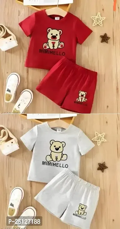 KIDS CLOTH ( MIMI HELLO )GREE + GREE AND RED + RED,,,,HAF T SHIRT AND HAF PANT 2 PCS