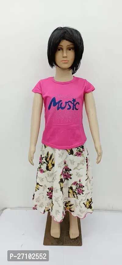 Classic Crepe Printed Top and Skirt for Kids Girl
