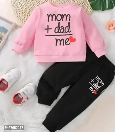 MOM DAD +ME  FULL T-SHIRT PANT(PINK AND BLACK)