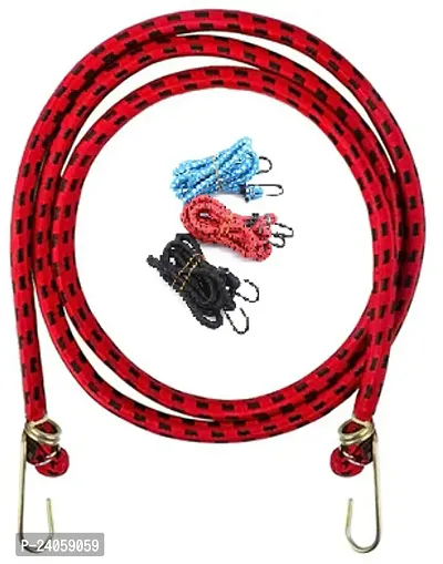 Attachh Multipurpose Elastic Flexible Bungee Rope/Luggage Strap/Bungee Cord with corner Metal Hooks (6ft, Multicolor, Set of 5)