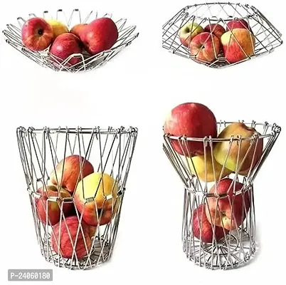 Attachh Stainless Steel Fruits  Vegetable Onion Basket | 8 Shape Folding Fruit Organizer for Kitchen, Dining Table Pack of 1-thumb0