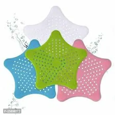 Attachh Silicone Sink Basin Strainer Stopper for Kitchen, Bathroom ll Star Shaped Shower Drain Strainers ll Hair Catcher Drain Strainer Pack of 4-thumb0