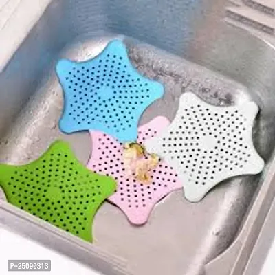 Attachh Star Shaped Silicone Bathroom Hair Catcher Sink Filter Drain/Strainer Catcher/Plastic Wash Jali for Kitchen/Wash Basin/Bathroom Pack of 4-thumb0