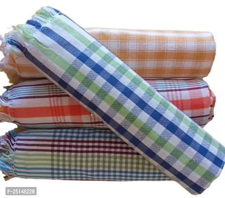 Attach Handloom 100% Pure Cotton Bath Checks Towels Combo, Pack of 4, Big Size Multicolor-thumb0