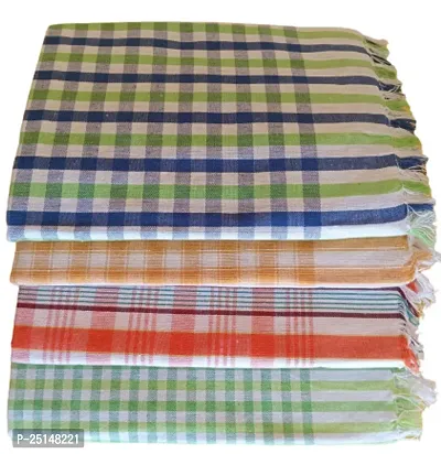 Attach Handloom 100% Pure Cotton Bath Checks Towels Combo, Pack of 4, Towel Size 53 inch/25 inch, 63 cm/ 135 cm