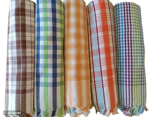 Attach Handloom 100% Pure Cotton Bath Checks Towels Combo, Pack of 5, Towel Size 53 inch/25 inch, 63 cm/ 135 cm, Multicolor