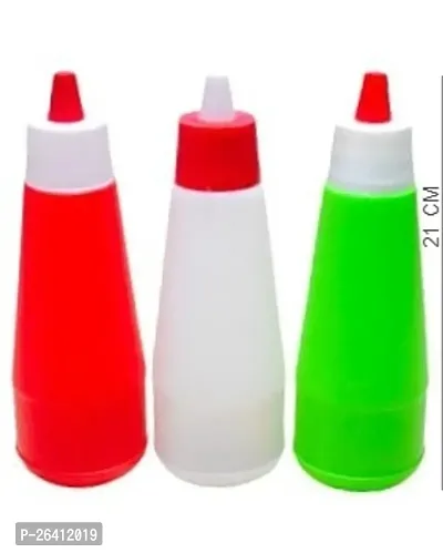 Attach Reusable Squeezy Sauce Bottle, Food Grade Ketchup Bottle, Freezer Safe (400 ML, Mix color, Pack of 3)-thumb0