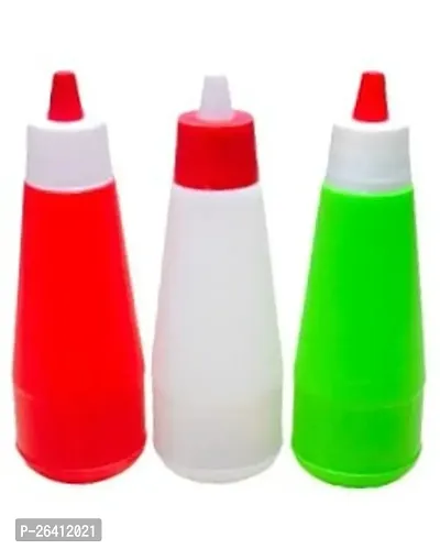 Attach Ketchup Dispenser l Kitchen Sauce Bottle l Plastic Squeeze Bottle l Condiment Dispenser for Sauce Vinegar Oil Ketchup Cruet Bottles (400 ML, Mix color, Pack of 3)-thumb0