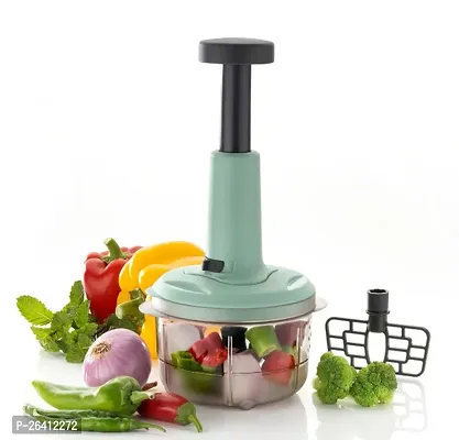 Attach Anti-Slip Base Unbreakable Food-Grade Plastic Hand Press Fruits and Vegetable Push Chopper for Kitchen 800ml Pack of 1-thumb0