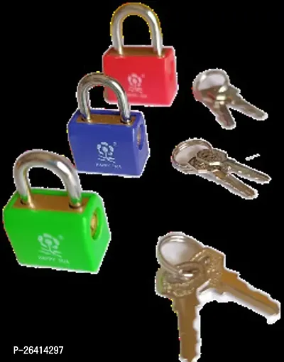 Attach Metal Luggage Padlocks with Keys, Small Size Padlocks for Securing Luggage, Baggage Locking System, Tiny SmallBaggage Lock Multi-color Pack of 3-thumb0