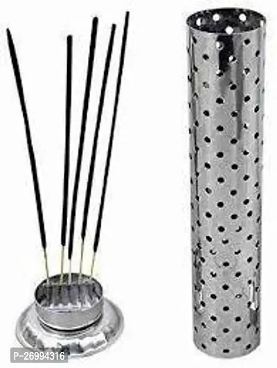 ImegaZ Steel Incense Holder 5 Sticks Agarbatti Stand with Steel Plate Base (Silver, Pack of 1)