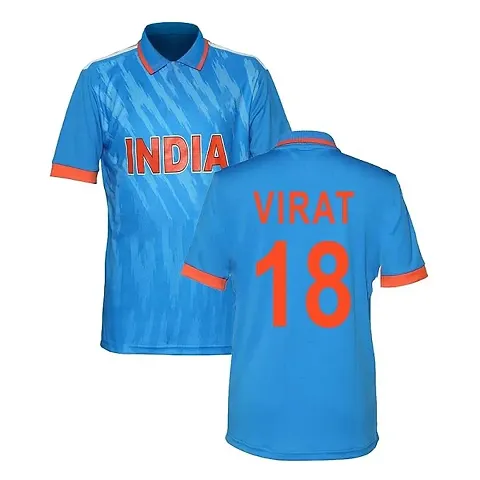 Ind ODI Cricket Team New Jersey Tshirt MS Dhoni 7-Virat Kohli 18,Rohit 45,Surya 63,Hardik 33,Rahul 1,Rishabh 17 2023/2024 (Men,Boys,Kids)