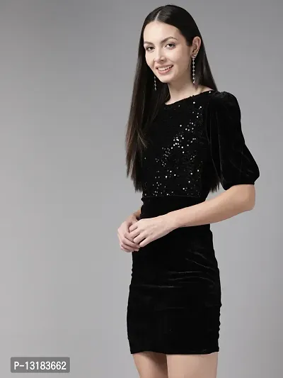 Aarika Womens BLACK Color Velvet Dress-thumb3