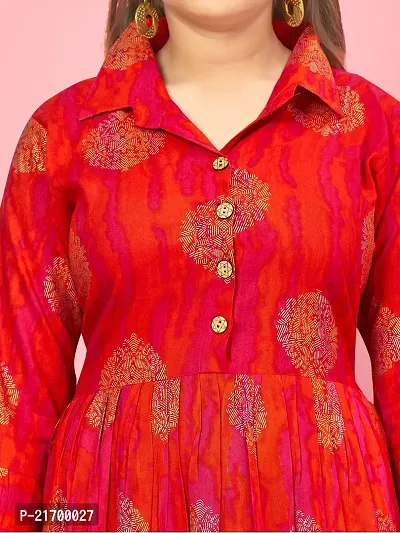 Aarika Girls Orange-Rani Colour Printed Cotton Kurti-thumb5