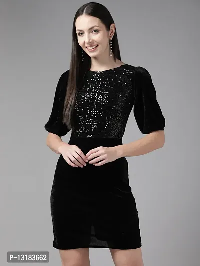 Aarika Womens BLACK Color Velvet Dress-thumb0