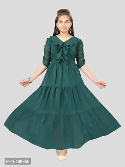 Aarika Girls Dark Green Color Georgette Gown-thumb0