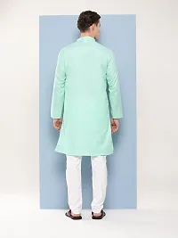 Aarika Mens Ethnic Wear Sea Green Colour Solid Cotton Kurta Pyjama Set-thumb3