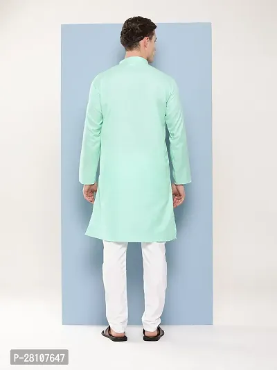 Aarika Mens Ethnic Wear Sea Green Colour Solid Cotton Kurta Pyjama Set-thumb4