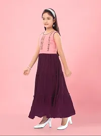 Aarika Girls Peach-Purple Colour Georgette Embellished Gown-thumb2