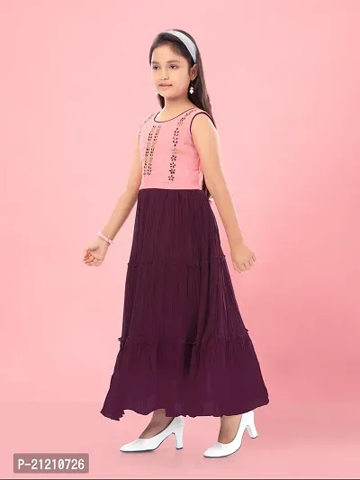 Aarika Girls Peach-Purple Colour Georgette Embellished Gown-thumb3