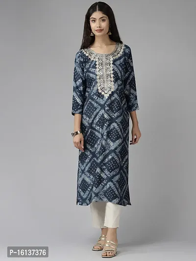 Aarika Womens Blue Color Printed/Embroidery Cotton Kurti-thumb0