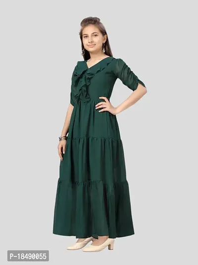 Aarika Girls Dark Green Color Georgette Gown-thumb3
