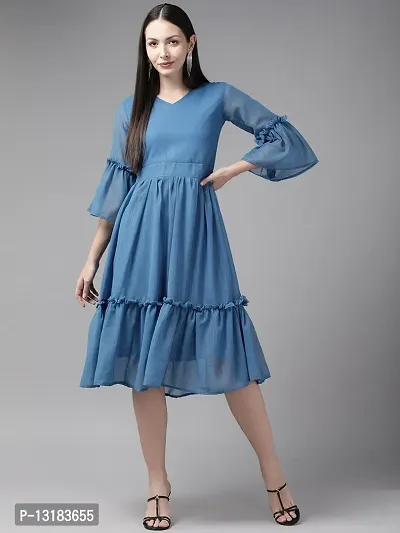 Aarika Womens Blue Color Georgette Dress