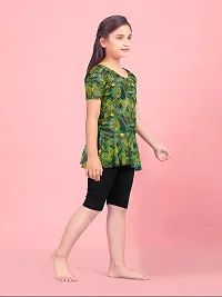 Aarika Girls Sports Wear Green Colour Leaf Print Nylon Swim Suit-thumb1