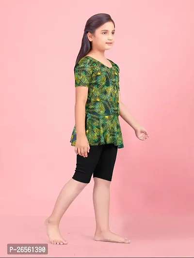 Aarika Girls Sports Wear Green Colour Leaf Print Nylon Swim Suit-thumb2