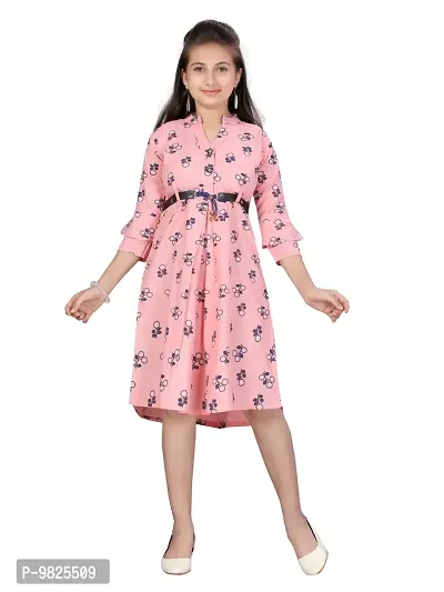 Fabulous Pink Cotton Printed A-Line Dress For Girls-thumb0