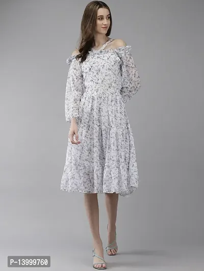 Aarika Womens White Color Georgette Printed Dress