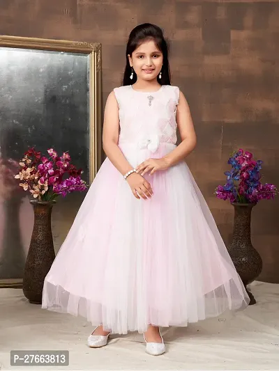 Aarika Girls Party Wear Pink Colour Solid Net Gown-thumb0