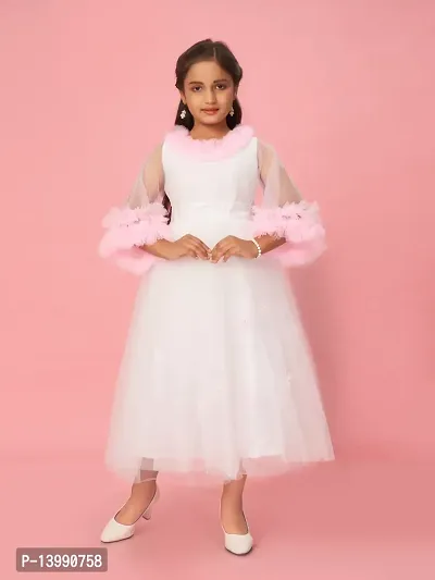 Aarika Girls Pink Color Net Self Design Gown