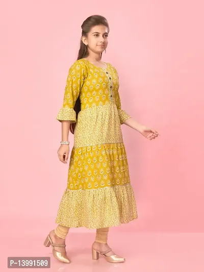 Aarika Girls Yellow Color Cotton Floral Kurti-thumb3