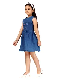 Fabulous Blue Denim Solid A-Line Dress For Girls-thumb2