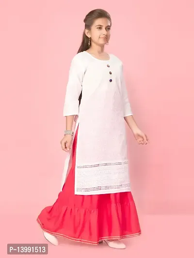 Aarika Girls White Color Cotton Embroidery Kurti-thumb3